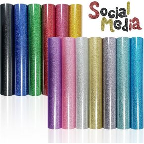 13 Pcs DUEUIOE Glitter HTV Heat Transfer Vinyl 12x10 Inch - Premium Iron On Vinyl for T-Shirts, Easy to Cut & Weed, for HTV Heat Press Vinyl DIY Craft Projects – Compatible with Any Cutter Machine