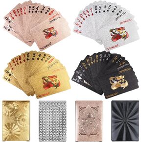 4 Decks Waterproof Playing Cards Plastic Gold Foil Playing Card Standard Poker Cards 4 Colors Cool Games Gifts for Adults Family Party and Game(Gold Silver Rose Gold Black)