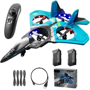V17 Jet Fighter Stunt RC Plane - 2024 New RC Plane with 2.4GHz, 2 Batteries, 360° Stunt Spin, Remote Control Airplane RC Fighter Jet Airplane for Kid Boy Hobby Toy Gifts (Blue + 2 Batteries Version)