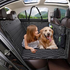TantivyBo Back Seat Extender for Dogs, Dog Car Seat Cover for Back Seat with Hard Bottom for Car, Small Truck, Mid SUV, Supports 400LB with Car Seat Belt - Medium Size (Black)