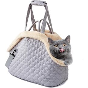Small Cat Bag Carrier, Soft Cat Carrier Bag with Pocket, Removable Cat Travel Carrier Fluffy Inner Lining, Outdoor Collapsible Puppy Carrier (Gray), Up to 22 lbs