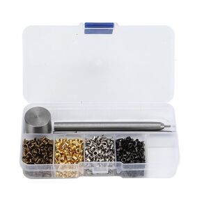 Mini Grommet Kit, 2mm Plated Copper Metal Grommet Kit 4 Color Shoelaces Belts Eye Buckles with Plastic Storage Box Grommet Set for Shoes Clothes Leather Crafts Bag Project