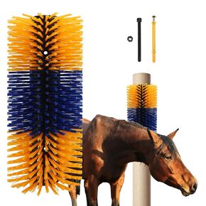 Livestock Scratching Brush, Flexible PBT Horse Grooming Kit Horse Brushes, Massage Brush Kit for Cattle, Cow, Sheep, Horses Goat Supplies (Yellow-Blue, 1 pack)