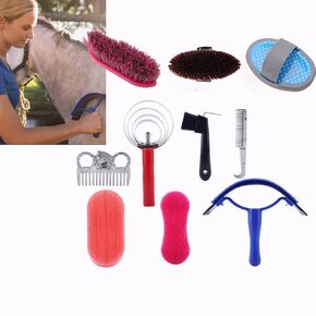 10PCS Horse Cleaning Tool Set Horse Grooming Care Kit Horse Brush Set with Hoof Pick Sweat Scraper Assorted Hair and Curry Comb Pick Itching Brushes