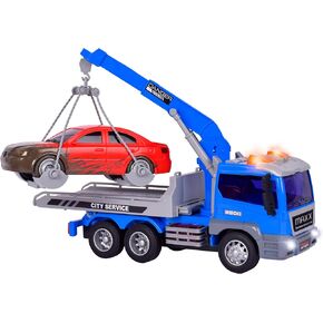 Maxx Action Long Hauler Wrecker with Car, Lights and Sound, Sturdy Plastic, 3+