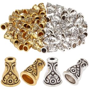 SUNNYCLUE 1 Box 100PCS 10mm Cone Bead End Caps Flower Tassel Bead Alloy Tibetan Vintage Metal Gold Silver Tube Loose Spcacer Bead Bulk for Jewelry Making Charms DIY Bracelet Necklace Crafts Supplies
