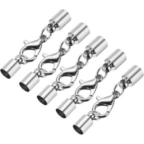 MECCANIXITY 5Pcs Cord End Cap 3.5mm ID Silver Copper Column Barrel End Caps for DIY Bracelets Necklaces Tassels Leather Cord