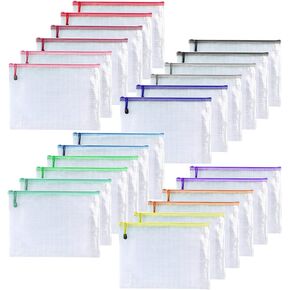 Oaimyy-Mesh Zipper Pouch, Plastic Zip File Folders Puzzle Bags for Organizing,Office Supplies (Multicolor, 7"x 11")