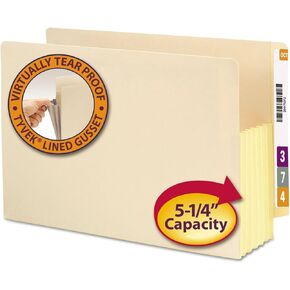 Smead End Tab File Pocket, Reinforced Straight-Cut Tab, 5-1/4" Expansion, Tyvek®-Lined® Gusset, Legal Size, Manila, 10 per Box (76174)