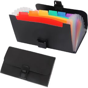 13 Pocket Accordion File Organizer - Plastic Wallet for Cards, Coupons, Receipts, Tax Items, Mini Expanding Folders, A6 Portable Folder (Black)