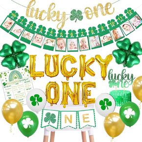Lucky One Birthday Decorations, St. Patrick's Day 1st Birthday Party Decorations, Lucky One 1st Birthday Party Supplies, Lucky Four Leaf Clover Shamrock Banner for Irish Saint Paddy's Day Party First