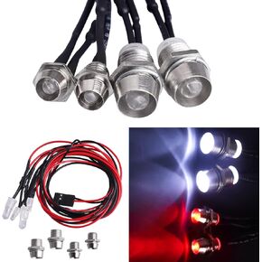 4Leds LED Lights Headlights Taillight Kit Accessories Compatible with Traxxas Arrma Axial SCX10 Redcat RC4WD HSP Tamiya RC Car Truck Tank Crawler (2 Red & 2 White)