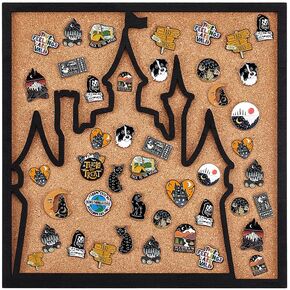 BENECREAT Square Castle Pin Board Cork Board, 11.8x11.8inch Bulletin Display Board Wall Mounted Cork Board with Black Frame for Brooch Pin Storage Display, Office Home and School Decor