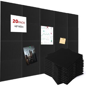 Cork Boards for Walls 60 * 48 Black Felt Board Alternative Felt Bulletin Board Tiles for Office Wall Decor, Push Pin Board Wall Organizer for Cork Wall Tiles Bulletin Board Home Office Essentials 20p