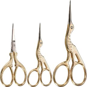 3-Piece Stork Stainless Steel Crane Design Sewing Scissors - Embroidery, Paper Cutting, Sewing & Daily Activities (Gold)