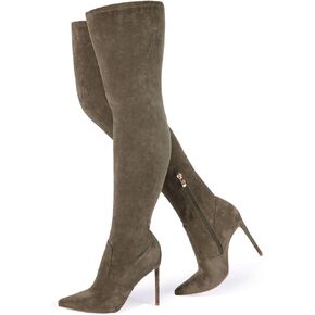 Elisabet Tang Thigh High Boots Over the Knee Boots for Women,Sexy 4.3 inch Stilettos High Heels Boots Stretch Suede Long Pointed Toe Shoes
