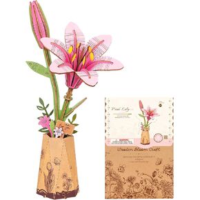 ROBOTIME 3D Puzzles Wooden Flower Pink Rose DIY Model Building Kit to Build for Adults Artifical Bouquet Botanical Collection Craft Brain Teaser Puzzle Creative Gift Home Decor