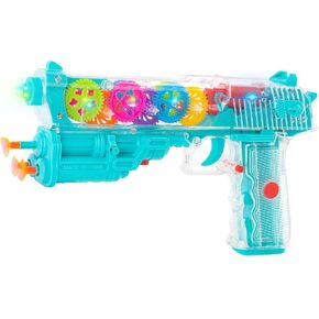 Light up Toy Gun for Boys, Music Gun Toy for Kids, Transparent Plastic Electric Toy Gun with Rotating Gears, Light and Music (Blue)