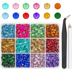 12 Color Resin Crystal Rhinestones for Crafting 5mm Flatback Stones Gems Bright Rainbow Colorful SS20 No-Hotfix Diamonds Charms for Nails Face Eyes Makeup DIY Crafts Tumblers Bottles Bedazzling