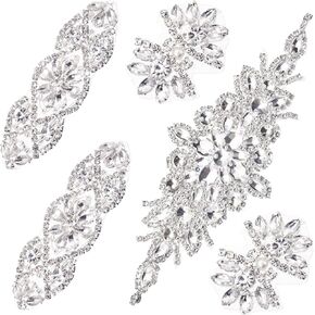 5 Pcs Crystal Rhinestone Applique Wedding on Rhinestone Sash Hair Applique for Bridal Wedding Dress Clothes Shoes(Silver)