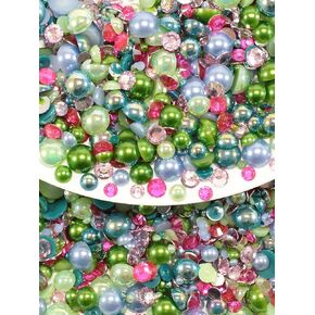 100g Mix Pearls and Rhinestones for Crafting, Sizes Range 3mm-10mm Pearl Beads for Bedazzler Rhinestones for Bedazzling Pearls for Crafting Sock Charms Nail Shoe Mugs (Ebon Gold Mix)