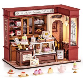 Rolife DIY Dollhouse Miniature House Kit 1:18 Vintage French Dessert Shop, Wooden Diorama Model Kit Mini House to Build with LED, Arts and Crafts for Adults Home Decor Creative Gift for Boys Girls