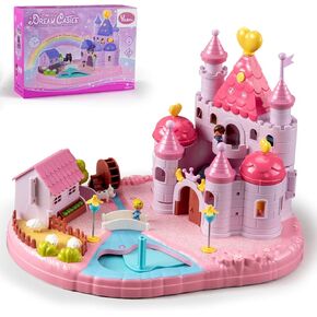 Dollhouse Kit for Kids Girls —— Huge Dollhouse with 2 Dolls, Dollhouse Furniture and Accessories, Sound & Light, Great Gift for 3 4 5 6 7 8 Years Old (Pink)