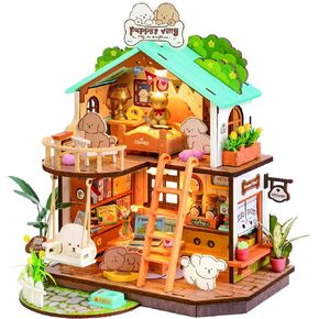 Rolife DIY Miniature House Kits Puppy's Cozy Villa, DIY Crafts for Adults Miniature Model Set, Tiny House Duplex Villa with Puppy, Hobbies & Birthday for Friends (230PCS)