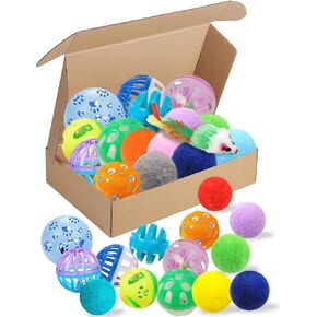 Cat Toy Set - 15 Pieces Including 8 Jingle Balls, 1 Mouse, and 6 Soft Fuzzy Balls for Fun, Exercise, and Interaction with Your Cat