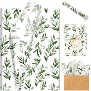 100 Sheets 20 * 14 Inches Eucalyptus Leaves Tissue Paper for Gift Wrapping Watercolor Green Botanical Tissue Paper for Gift Bags for Birthday Party Wedding Bridal Shower DIY Craft