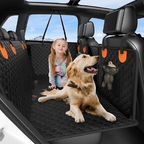 Dog Car Seat Cover for Back Seat, Hard Bottom Back Seat Extender for Dogs, Waterproof Dog Hammock for Truck Support to 400lbs, Car Seat Protector for Cars, Trucks, SUV, Jeep (Backseat Cover for Dog)