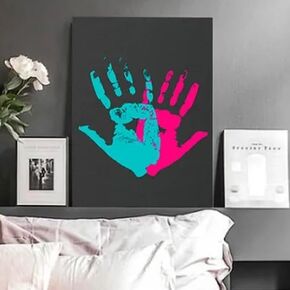 DIY Couples Canvas Handprint kit, Lovers Customized Special Moments Handmade Gift, Anniversary, Valentine Day Keepsake Gifts Non-Toxic Paints (Black)