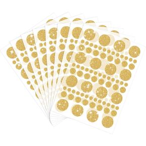 8 Sheet 632 Pieces Gold Foil Dot Stickers Round Coding Circle Dot Stickers Labels, Assorted Size Golden Glitter Dot Wall Stickers for Home, Bar, DIY and Office