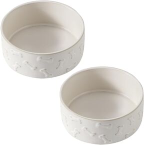 UBEE Ceramic Dog Bowl Set of 2, 6.1 inch Dog Dish Dog Food Bowl with Dog Paw Pattern, Pet Food Water Dish Feeding for Small and Meidum Dogs and Large Cat, White