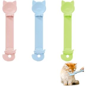 2 in 1 Pet Cat Strip Snack Feeder, Portable Cute Sliding Cat Treat Feeding Spoon，3 Colors（3pcs）