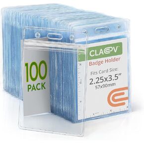 Claev Fast Seal Horizontal ID Badge Holders (3.5x2.25 inch Standard, 100 Pack), Clear Waterproof Plastic Name Card Holders for Conferences, Conventions, Offices & Schools