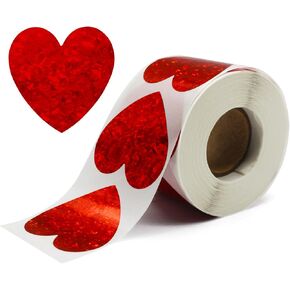 500 PCS Red Heart Stickers, Valentine's Day Glitter Heart Stickers, 1.5Inch Self Adhesive Heart Shaped Stickers, Valentines Decorations Labels Love Stickers for Envelope Wedding Birthday