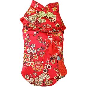 BAMY New Year Dog Cheongsam Fortune Bag Cat Tang Suit Chinese Traditional Pet Outfit Qipao for Cats Small Medium Dogs (XL (Chest Circumference 24.4"), Blue)