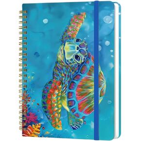 Spiral Notebook - A5 Spiral Notebooks, 8.3'' × 5.8'', 160 Pages, Aesthetic Journaling Notebooks for Women, College Lined Notebook with Elastic Closure, Back Pocket, for School Office, Cat Sky