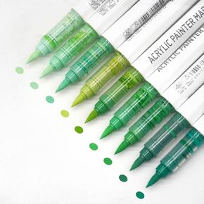 Water Based Acrylic Paint Markers, 9 Colors Acrylic Paint Pens Set with Soft Brush Tip, Marker Pen for Rock Painting, Egg, Wood, Glass, Paper, Acrylic Painter Ink (Blue Series)