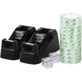BOMI PACK DISTSARES DISTERS DISTERS ، 2 حزمة أسود مع شريط شفاف 6ROLLS ، جوهر 1 بوصة ، لتغليف الهدايا ، المدرسة ، المكتب والمنزل