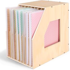 Caydo Wood Paper Storage Organizer, Slope Design Paper Storage Shelf For Holding 12 x 12 Inch Scrapbook Paper, 8 Slot Stable Scrapbook Paper Rack For Portfolio, Heat Transfer Papers