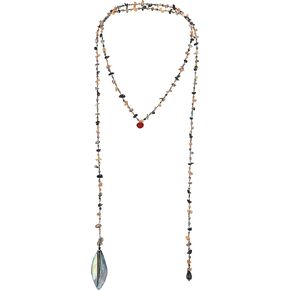AeraVida Trendy Wrap Around Layers of Simulated Turquoise, Seashell, and Mixed Stones on Cotton Rope Lariat Style Beaded Long Necklace