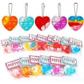 Valentines Day Cards for Kids，24 PCS Heart Pop Fidget Toys，Valentine Exchange Cards for Classroom School Party Favors Toddlers，Valentines Day Gifts for Kids Girls Boys