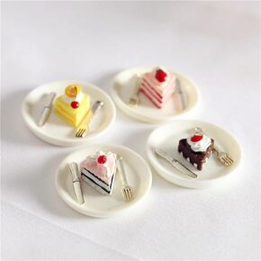 Miniature Cake and Utensil Set, Mini Cake, Dollhouse Cake Decoration Prop, for Dollhouse Miniature, Craft Supplies (Pink-Black)