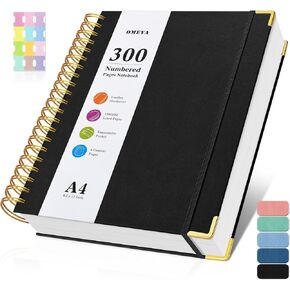 Spiral Notebook 8.5" x 11", 300 Numbered Pages Notebooks College Ruled with Contens, 100GSM Thick Journal for Women Men, Hardcover Leather Lined Journal for Writing, Large A4 Notebooks for Work School