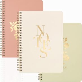 Journal for Women Spiral Notebook, Set of 3 Gold Foil Embossed Cute Notebooks for Work, School or Study Supplies - Journaling Notebooks - College Ruled Notebooks - 8.25 x 6 Inches