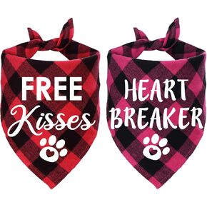 STMK 2 Pack Valentines Dog Bandanas, Dog Valentines Bandana for Small Medium Large Dogs (Free Kisses & Heart Breaker)
