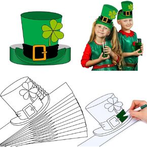 Jetec 36 Pcs St. Patrick's Day Paper Hats Irish Shamrock Headwear DIY Green Crafts Hats St Patrick's Coloring Adjustable Headwear for Kids' Party Favors Supplies Costume Accessories