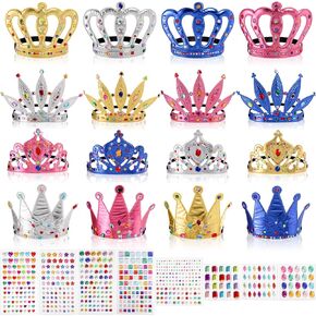 Frcctre 24 Pcs Foam Crowns Set, DIY Foam Princess Tiaras and Crowns, Make Your Own Crowns Set with Crystal Diamond Sticker Birthday Party Decoration Favor Supplies for Kids and Adults